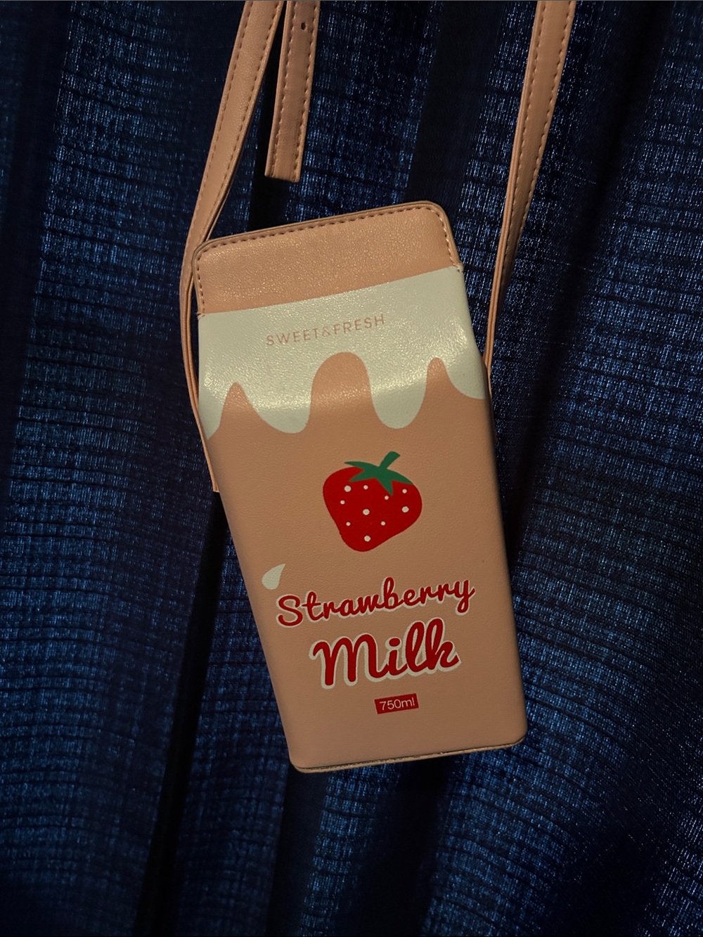 Strawberry Milk Crossbody Phone Bag - Pink/Tan